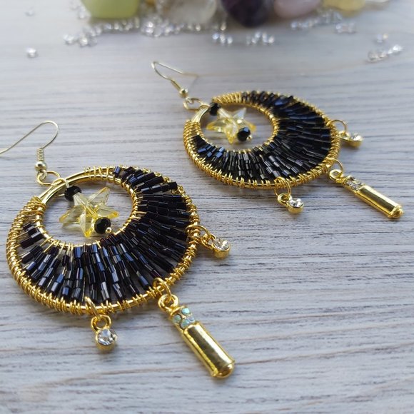 🆕️ Golden Midnight Goddess Drop Earrings - Picture 3 of 5